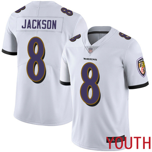 Baltimore Ravens Limited White Youth Lamar Jackson Road Jersey NFL Football #8 Vapor Untouchable